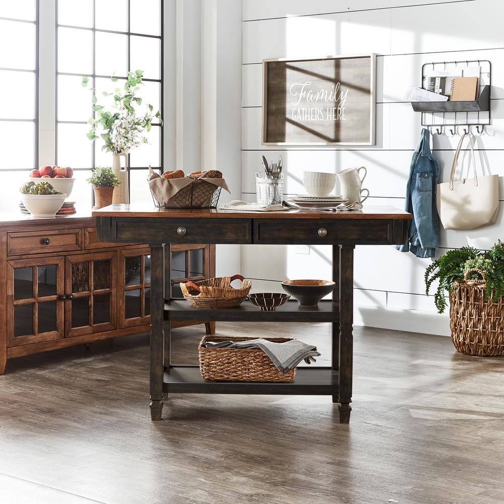 Antique Black 2-Tone Kitchen Island Buffet - thumbnail 2