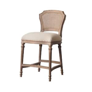 18 in. Beige and Brown Low Back Wood Frame Barstool with Fabric Seat