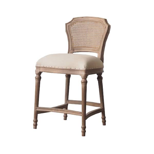 Benjara 18 in. Beige and Brown Low Back Wood Frame Barstool with Fabric Seat