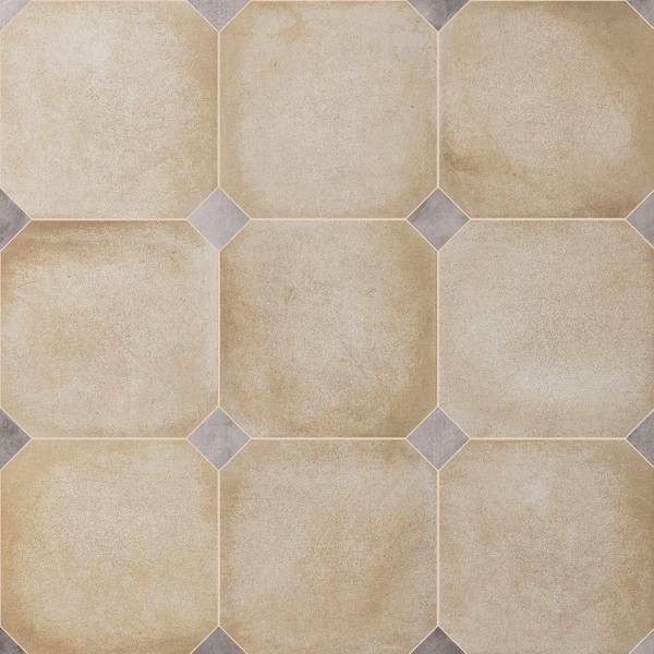 Merola Tile Laverton Octagon Beige with Taco Gris 8 in. x 8 in. Porcelain Floor and Wall Tile Take Home Tile Sample