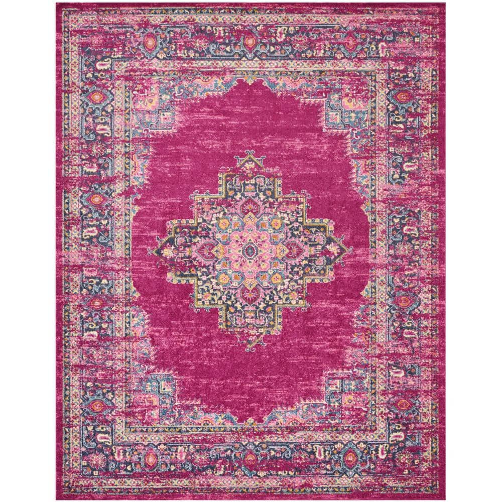 Traditional Floral Medallion 8' x 10' Blue and Purple Area Rug