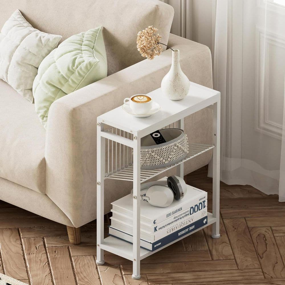 White 17 in. x 22.2 in. Wood Freestanding Magazine Rack, (Set of 2