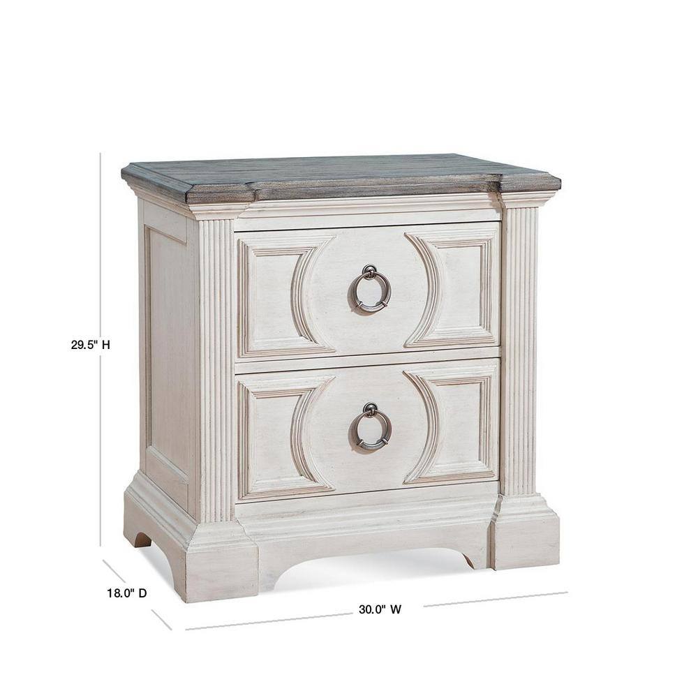 Antique White and Charcoal 2-Drawer Wood Nightstand