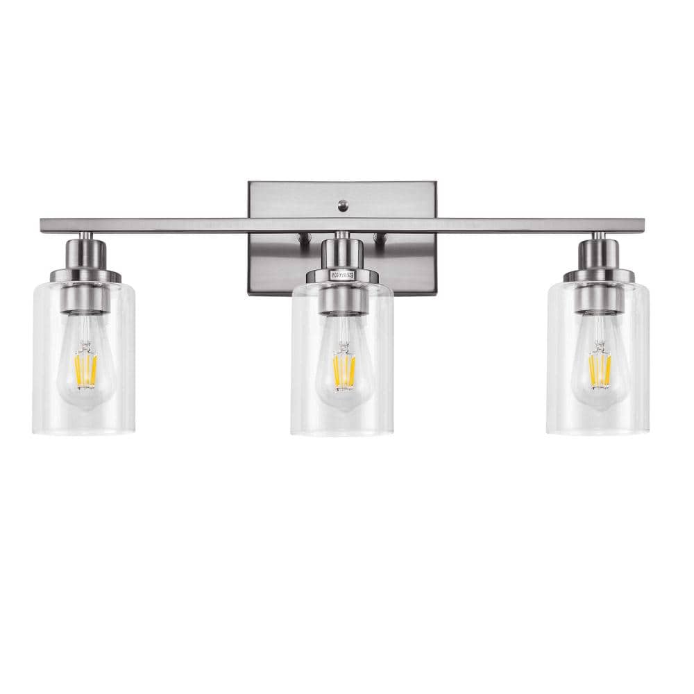 24 in. 3 - Light Industrial Brushed Nickel Vanity Light for Bathroom, Clear Glass Shades price history on PriceWatchPro