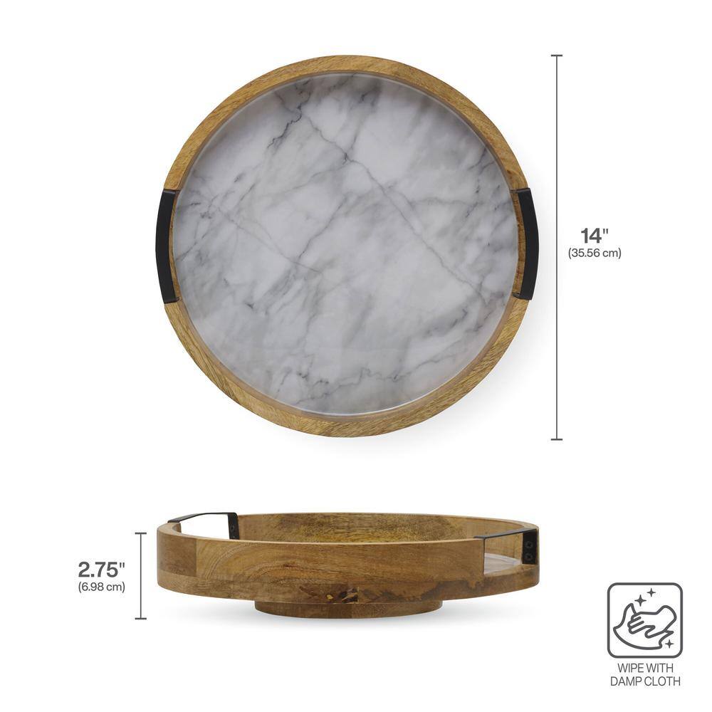 Gray Marble Lazy Susan with Wrought Iron Handles