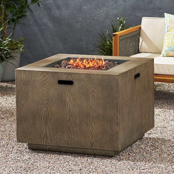 31 in. 50,000-BTU Square MGO Iron Outdoor Patio Fire Pit Table in Brown Wood