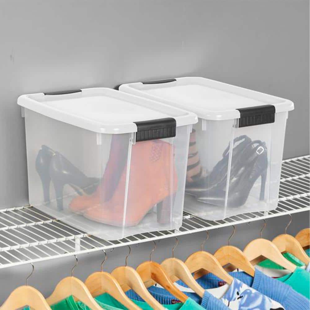 Clear Plastic Stackable Storage Bins with Latching Lids, 12-Pack