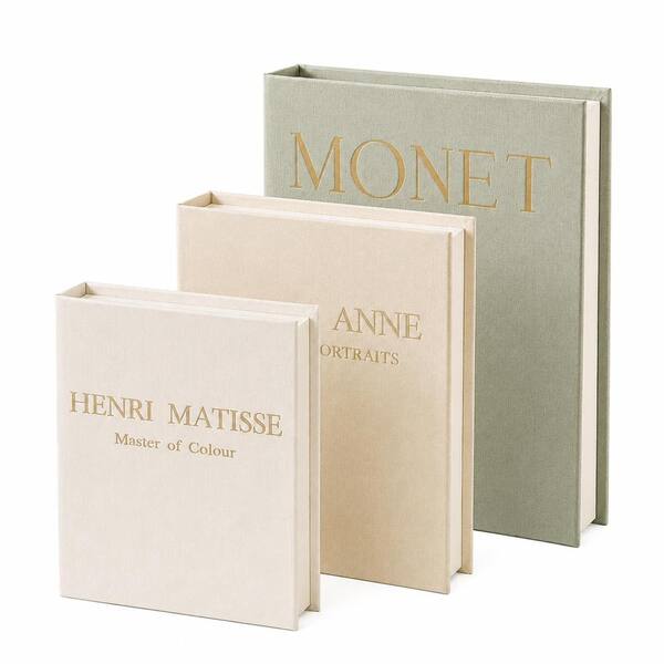 Set of 3 Sage Beige Apricot Linen Decorative Books with Hidden Storage for Coffee Table Bookshelf Living Room Decor