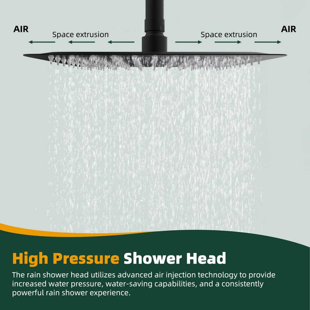 Large Matte Black Stainless Steel Dual Shower Head Combo