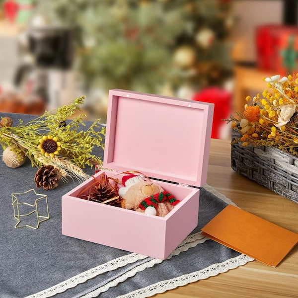 Small Pink Wood Decorative Keepsake Box with Hinged Lid WK1654