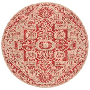 Beach House Red/Cream 8 ft. x 8 ft. Kilim Floral Indoor/Outdoor Patio  Round Area Rug