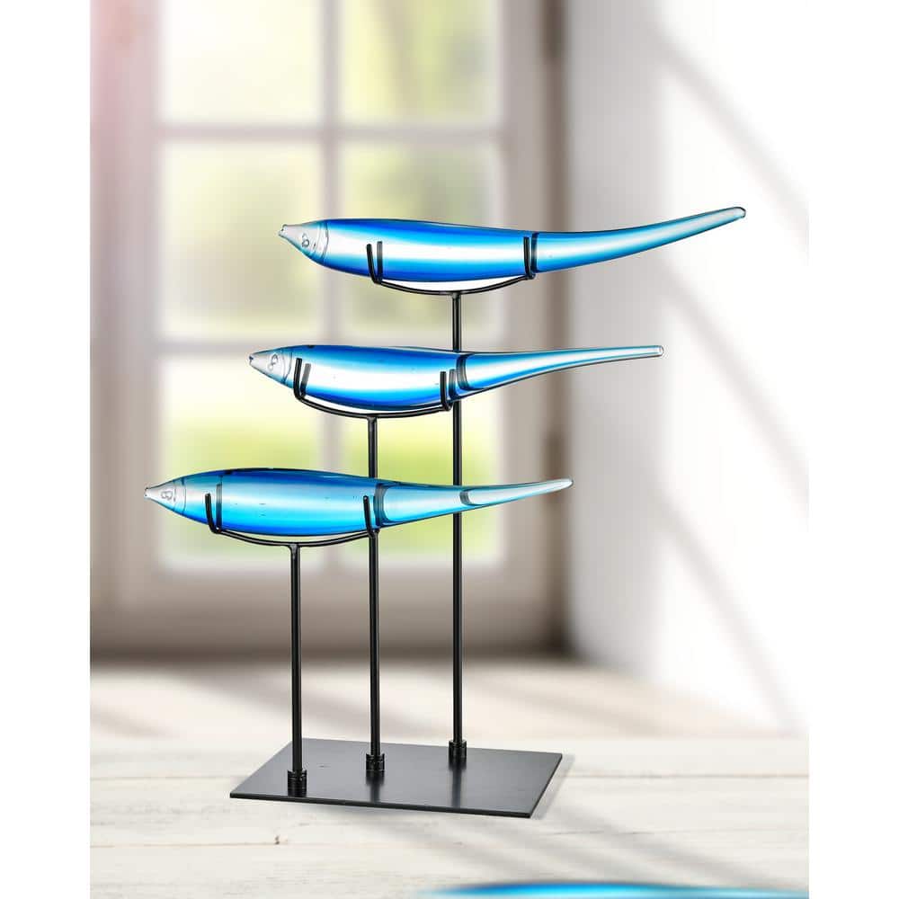 Dale Tiffany 19 in. 3 Blue Fish Handcrafted Irregular Art Glass