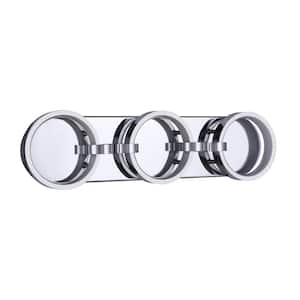 Context 24 in. 3-Light Chrome Finish Integrated LED Vanity Light Bar with Ring Shaped Lights