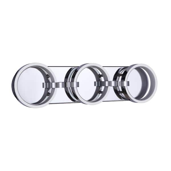 CRAFTMADE Context 24 in. 3-Light Chrome Finish Integrated LED Vanity Light Bar with Ring Shaped Lights