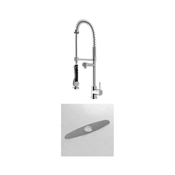 Zurich Single Handle Pull-Down Sprayer Faucet with 10 in. Kitchen Sink Hole Cover Deck Plate in Chrome (2-Piece Set)