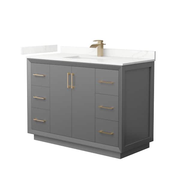 Wyndham Collection Strada 48 in. W x 22 in. D x 35 in. H Single Bath Vanity in Dark Gray with Giotto Quartz Top