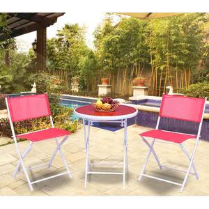 3-Piece Metal Folding Round Outdoor Bistro Set Patio Table Chairs Furniture