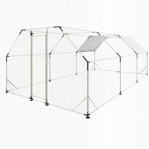 10 ft. x 20 ft. Flat Top Large Metal Walk-in Chicken Coop Galvanized Poultry Cages with Waterproof Cover Outdoor