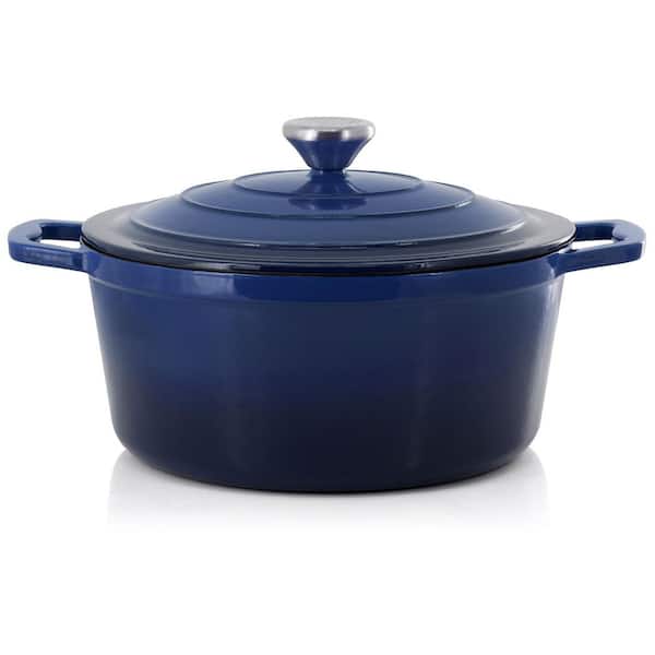 MegaChef 5 Quarts Round Enameled Cast Iron Casserole with Lid in Gradient Dark Blue