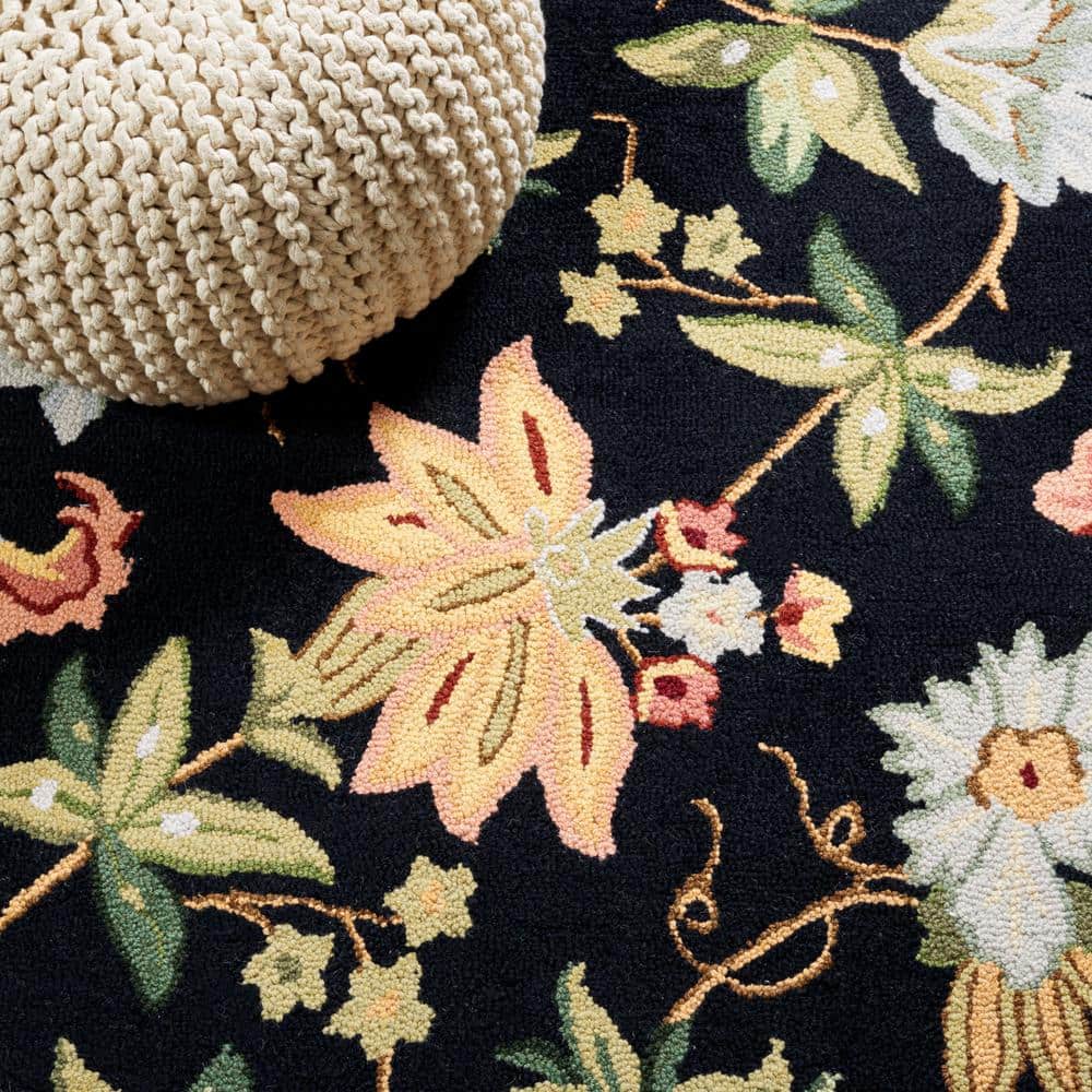 Chelsea Black Floral Hand-Hooked Wool Area Rug