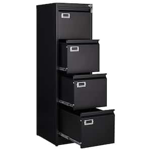 15.1 in. W x 52.36 in. H x 17.8 in. D 4 Drawer File Cabinet in Black Vertical Metal Structure Legal Letter Storage