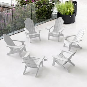 Recycled White HDPS Folding Plastic Adirondack Chair Weather Resistant Patio Plastic Fire Pit Chairs (Set of 6)