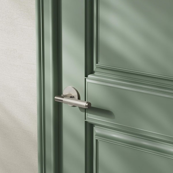 Taylor Satin Nickel Knurled Bed/Bath Interior Door Handle with Round Rosette and Concealed Screws (Privacy)