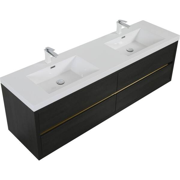 Ziyudura 72 in. Double Sink Floating Espresso Bath Vanity with