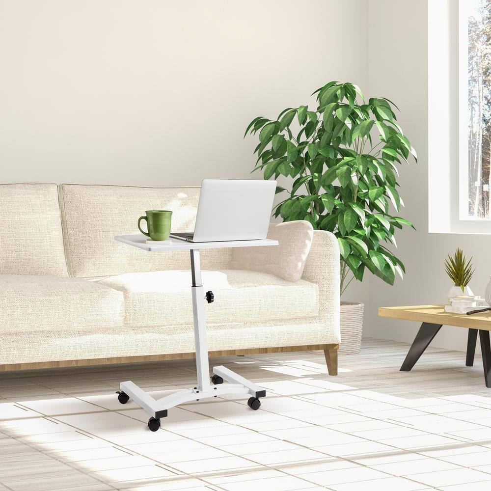 Seville Classics airLIFT Height Adjustable Mobile Rolling Laptop Cart Desk w/ Wheels, White, Flat (24")