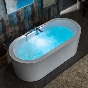 67 in. Acrylic Flatbottom Whirlpool and Air with Inline Heater Bathtub, Tub Filler, Drain and Overflow Included in White