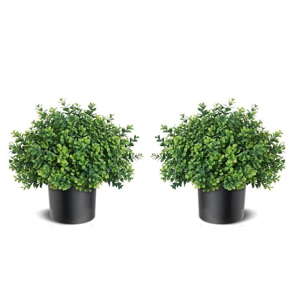 17 in. Green Indoor/Outdoor Artificial Boxwood Topiary Potted Plant Set 2-Pack UV Resistant for Home Garden Decor