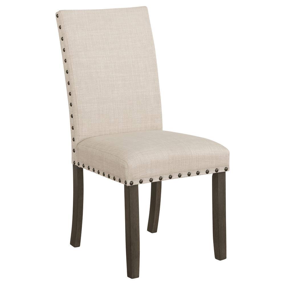Elegant Beige Upholstered Parsons Side Chair in Rustic Brown Wood