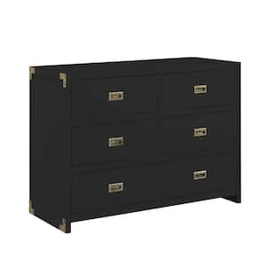 Mylan 6-Drawer Black Wood Dresser 45 in. L x 18.75 in. W x 33 in. H