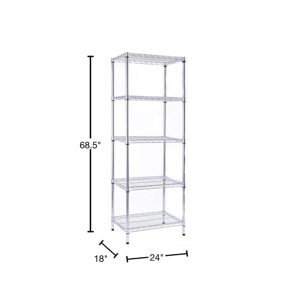 White Adjustable 5-Tier Steel Wire Utility Shelving Unit