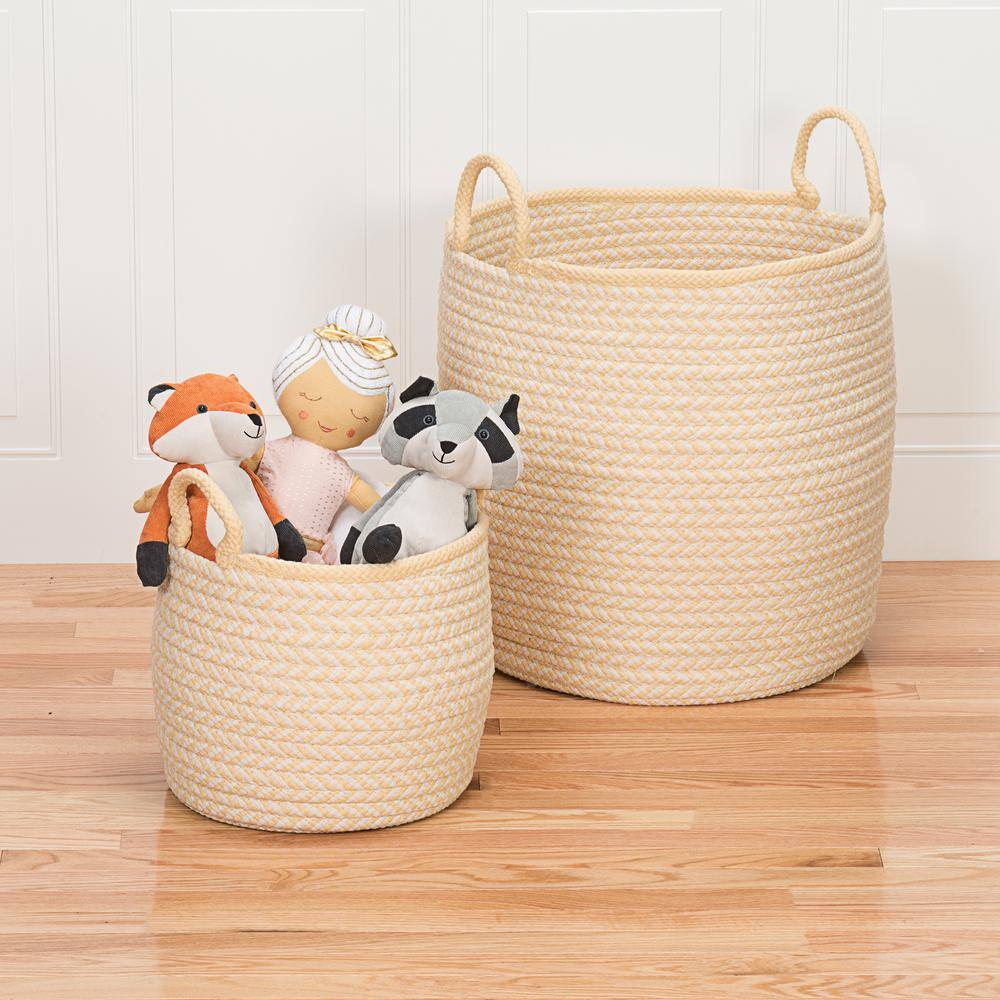 Yellow and White Round Polypropylene Indoor/Outdoor Basket