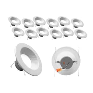 DLR Series 5-6 in. White Baffle Selectable CCT High-Output Integrated LED Recessed Retrofit Downlight Trim, 12-Pack