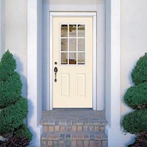 32 in. x 80 in. 9 Lite Left Hand Inswing Painted Smooth Fiberglass Prehung Front Exterior Door with No Brickmold