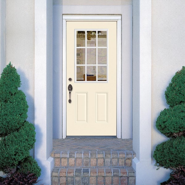 36 in. x 80 in. 9 Lite Left Hand Inswing Painted Steel Prehung Front Exterior Door with Brickmold
