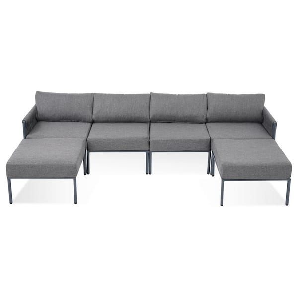 Unbranded 6-Pieces Modern Metal Outdoor Sectional Sofa Set, Patio Furniture Set, with Removable Gray Olefin Extra Thick Cushions