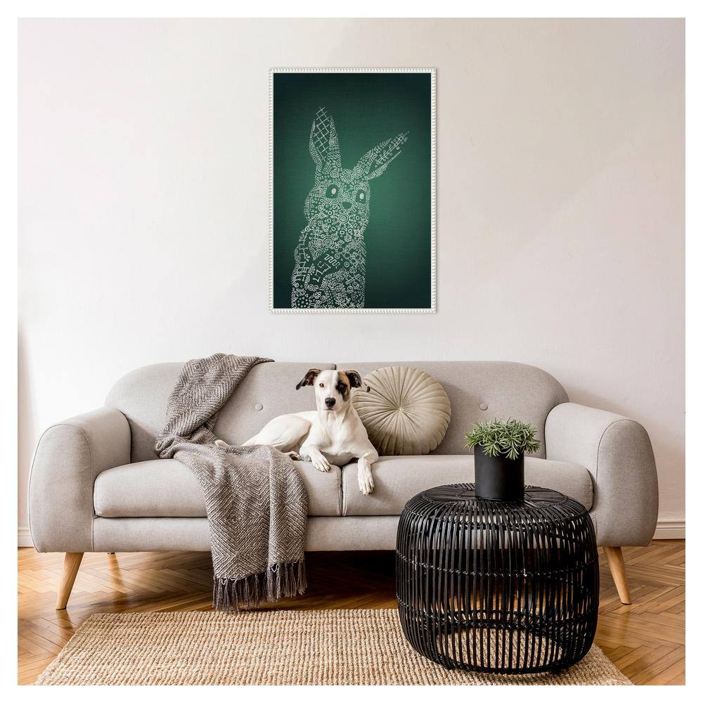 Emerald Bunny Graphic Art on Canvas with White Floater Frame