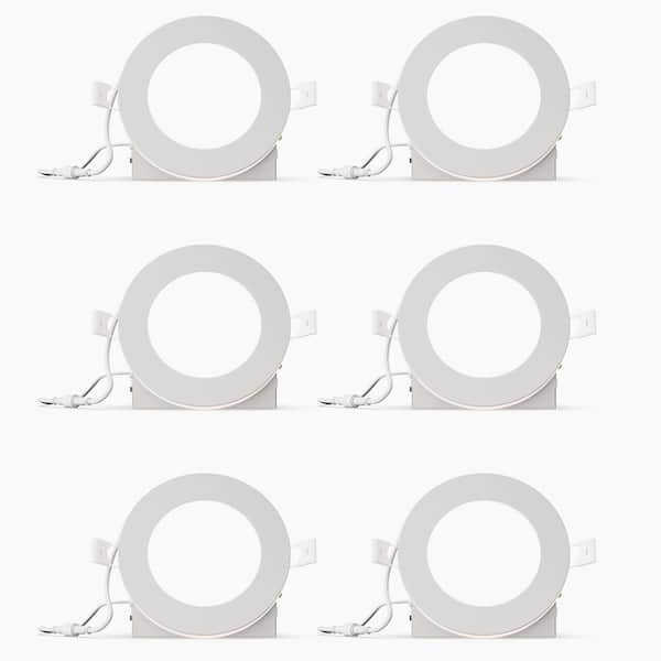 4 in. Slim Recessed LED with Night Light 5CCT Selectable White New Construction 9-Watt 750 Lumen Triac Dimmable 6-Pack
