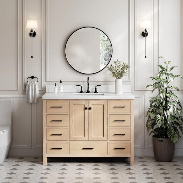 Cambridge 48 in. W x 22 in. D x 36 in. H Single Rectangle Sink Bath Vanity in Oak with Carrara White Quartz Top