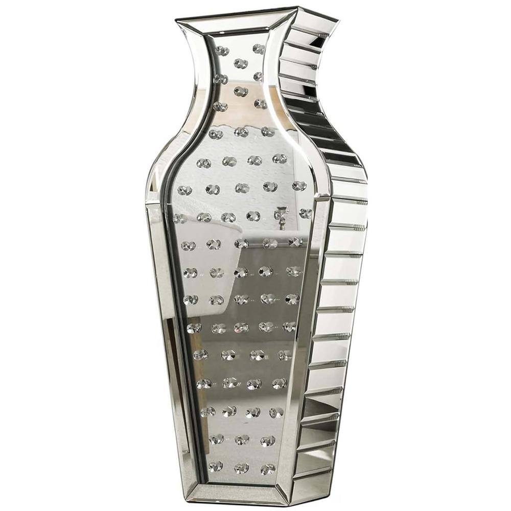 27.56 in. Crystal Mirrored Decorative Floor Vase, Glass Bottle Shape Floor 