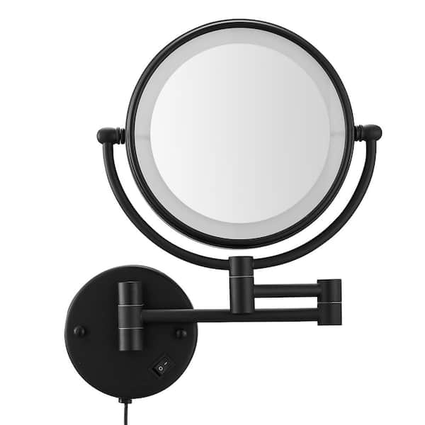 8 in. W x 8 in. H Round LED Lighted Wall Mount Bi-View 1X/10X Magnification Hardwired Bathroom Makeup Mirror in Black