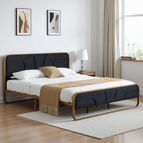 Black Frame King Size Soft Velvet Platform Bed with 10 in. Under Bed Storage Supported by Metal and Wooden Slats