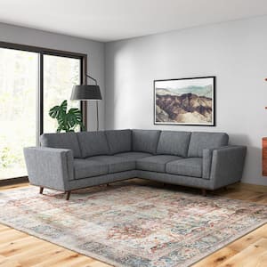 Eugenia 92 in. W Square Arm Fabric 2-piece Fabric L Shaped Corner Sectional Sofa in Dark Gray