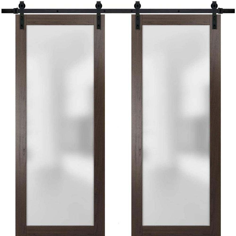 Modern Black Frosted Glass Double Barn Door Kit 72 x 80
