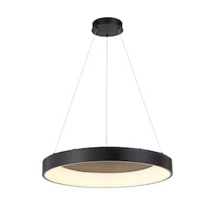 Conc 36-Watt 1-Light Black Statement Integrated LED Pendant Light with Frosted Acrylic Shade