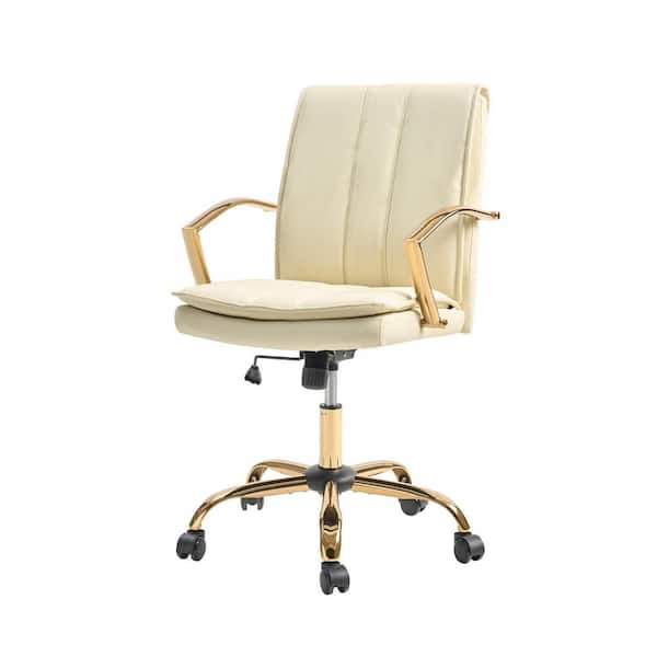 JAYDEN CREATION Carlos Ivory Modern Leather Rocking Office Chair with Metal Base