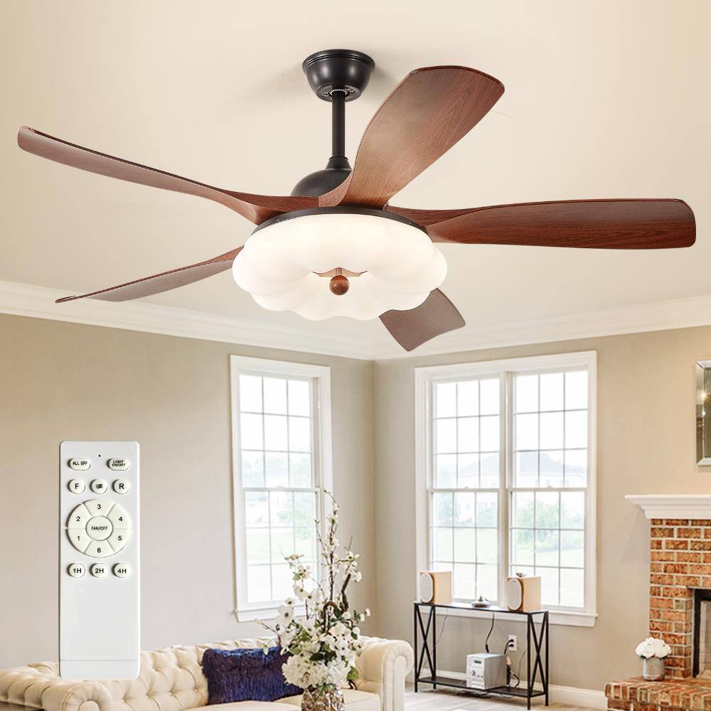 46 in Chrome Housing Walnut 5-Blade Downrod Mount Modern Ceiling Fan with Light Dimmable LED Remote for Living Room price history on PriceWatchPro